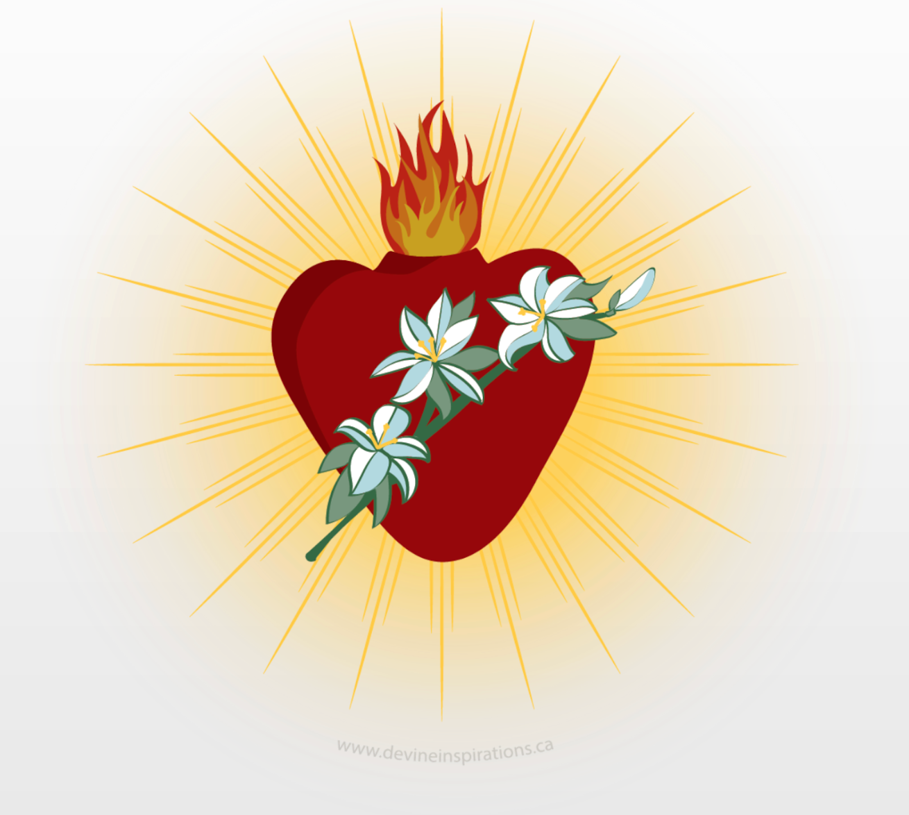 Pure and Chaste heart with flames and lilies