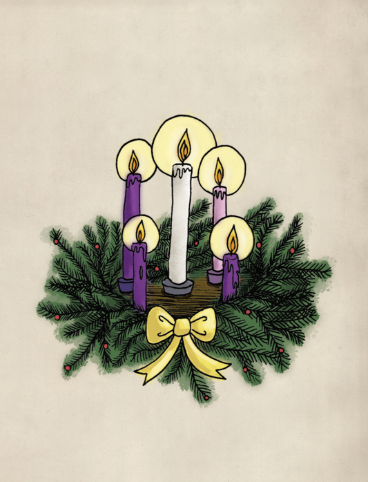 Advent wreath with four candles on a beige background