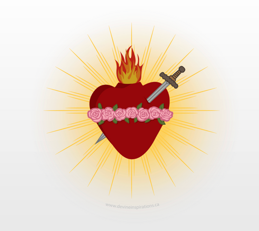 Immaculate heart of Mary with a sword and roses