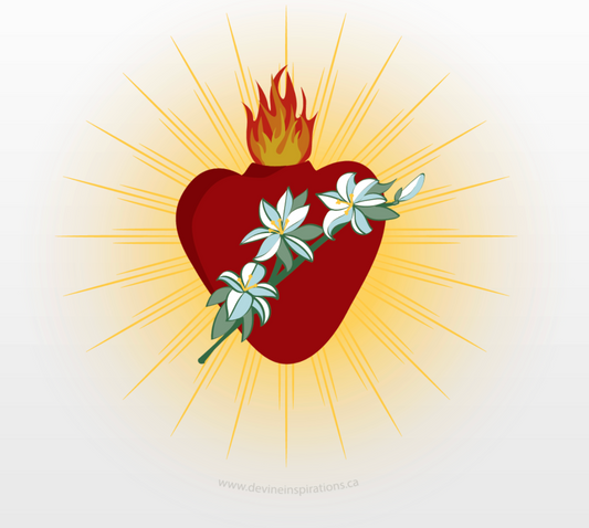 Pure and Chaste heart with flames and lilies 