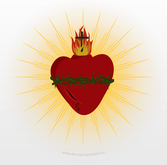 Sacred heart with a thorn crown and flames